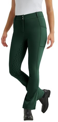 FitsT4 Sports Pantalon évasé pour femme - Pantalon d'équitation bootcut en silicone - Collants d'équitation d'été, vert forêt, S
