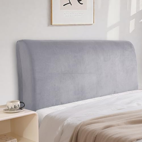 CYCMACO Velluto Copri Testata Letto, Elasticizzato Copertura Per Testiera Del Letto, Tinta Unita Copertura Per Testiera Per Letto, Lavabile, Per Letti Singoli Matrimoniali（180cm, Grigio Argento）
