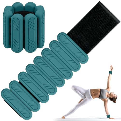 ouhos Set di 2 pesi da polso regolabili, per piedi o polso in movimento, jogging, yoga, aerobica, pilates, fitness, fitness, (verde scuro, 2kg （2x1 kg)
