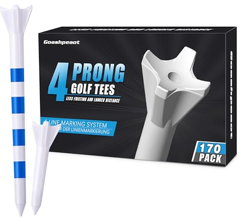 Goashpeaot 170 Pack Golf Tees, Pro 4 Line Marking System Plastic Golf Tees, 4-Prong Engineered to Reduce Friction & Longer Distance (Blue, 3-1/4'')