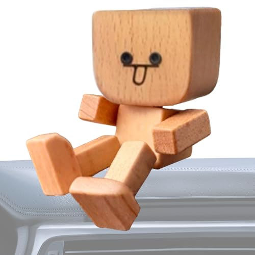 Figura de hombre de madera oscilante | Muñeca vibratoria artesanal decoración de salpicadero de coche | Decoración interior estatua para consola de automóvil, Pick-ups, vehículo, mesa, biblioteca
