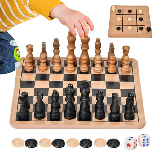Jeu d'Échecs Portable - Jeu D Échecs Et De Dames - Interactif, Plateau Bois Double Face pour Adultes Débutants en Plein Air Voyage