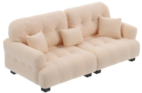 Warmhm Miniature Dollhouse Sofa 1:25 Scale Tiny Couch with Pillows Flocking Mini Sofa for Dollhouse Living Decoration and Collectors