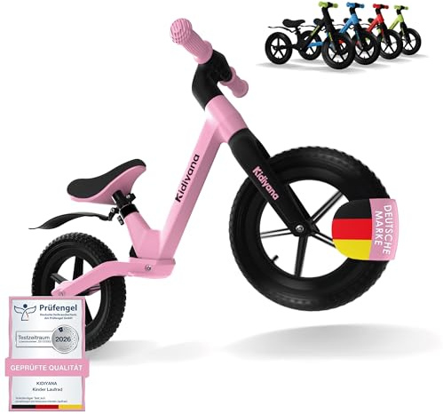 Kidiyana Kinder Laufrad ab 2 Jahren, Balance Bike rutschfeste Luftreifen, Komfortables Sitzpolster, RSA-Dämpfungssystem, Abgerundete Fußrasten, Schutzblech, Leicht & Langlebig, Sport Geschenke, Pink
