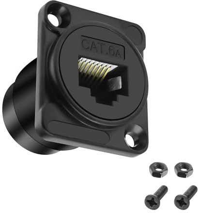 MEIRIYFA D-typ RJ45 CAT6A panelmonteringsadapter, 10 Gbps RJ45 Cat 6A kopparuttag till hona ethernet genomströmningskontakt för Cat6A/Cat6/Cat5E/Cat5 Ethernet-kabel (1 st, svart)