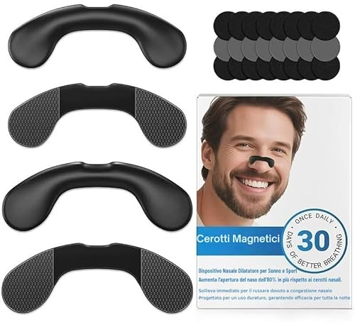 Cerotti Nasali Magnetici Antirussamento 60 pezzi, Dilatatori Naso con Clip Magnetica per Respirazione Notturna, Sollievo da Russamento e Congestione, Sport
