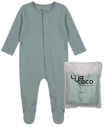 Pijama Bebé 100% Algodón Orgánico con Cierre Magnético, Pies Cubiertos y Manoplas Plegables, Pelele Entero Suave, Cambios de Pañal Rápidos, 0 a 12 Meses (FR/ES, Edad, 0 meses, 3 meses, Salvia)