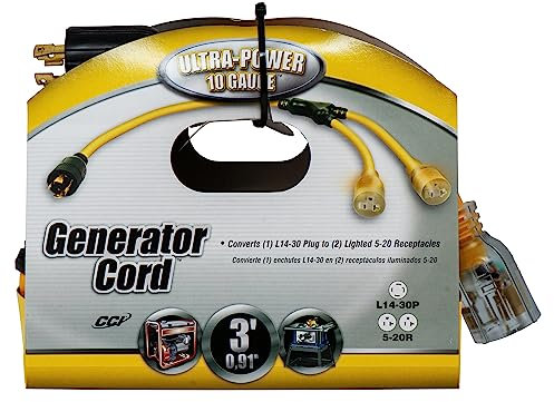 Southwire 3-Feet Generator Power Cord Adapter; 10/4 Splitter Y Adapter; L14-30P to (2) 10/3 Lighted 5-20R, 01934