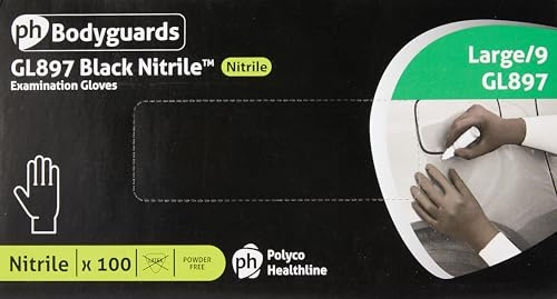 Bodyguards GL8973 Powder Free Disposable Nitrile Gloves, Black (Pack of 100)