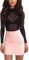 Women Mesh Tops Long Sleeve See Through Transparent Mesh Stand Neck Sheer Blouses T-Shirt Tops Black