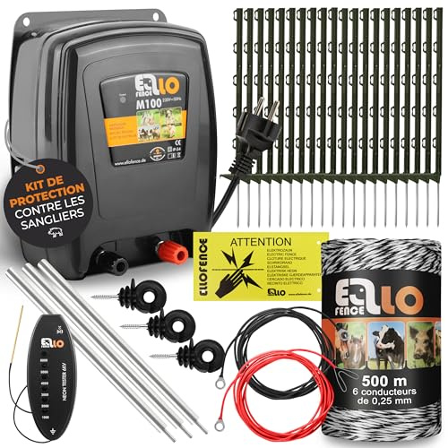 Kit de protection contre les sangliers Ellofence 125m – Clôture électrique pour repousser les sangliers – Appareil puissant avec mise à la terre – Matériau de clôture haut de gamme