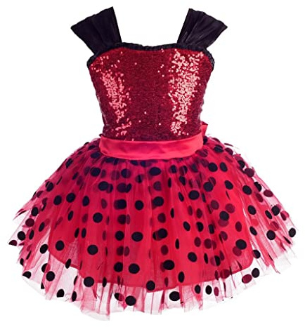 Lito Angels Vestito da Ladybug Ragazza eroica maculata per Bambina, Gonna Tutu in Tulle Rosso a Pois, Taglia 5-6 Anni