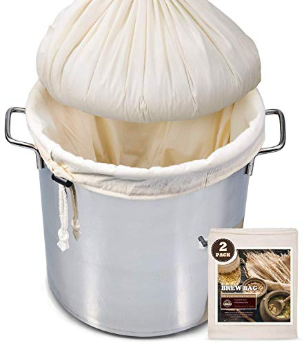 Brew Bag, 26 x 22, 2 Pack, 100% Unbleached Cotton Bag for Homebrewing, Fine Cheesecloth Bag for Fruit/Cider/Wine/Beer, Reusable Drawstring Straining