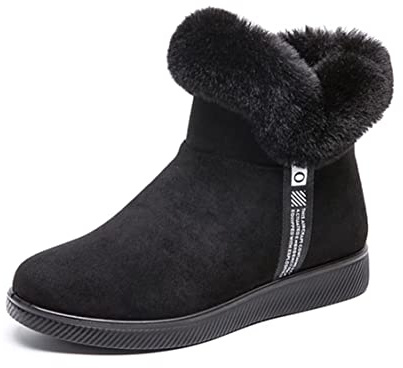 Stivaletti Donna Invernali Imbottiti Morbidi Comode Eleganti Foderato Caldo Stivali da Neve con Pelliccia Cotone Peluche Bassi Zip Boots Nero 35