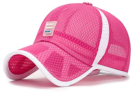 FakeFace Kinder Basecap Schirmmütze Schnelltrocknend Mesh Kappe Baseball Cap Sonnenhut Junge Mädchen Basketball Sportkappe Einstellbar Baseballmütze Bestickte Sommerhut (Rosa(Full mesh))