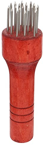 BESTonZON Meat Tenderiser Stainless Steel Needle Meat Tenderiser Meat Tenderiser Meat Hammer Meat Steaker with Wooden Handle for Steak Meat Beef Pork Chicken Red,18X 4,5X4,5 CM