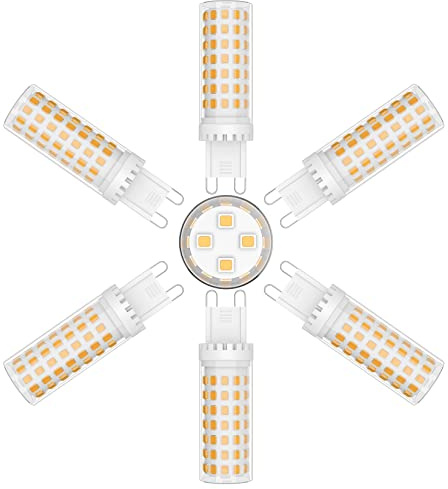 Klighten 6 pezzi G9 LED Lampadina, Bianco Caldo 3000K, 9W Equivalente 70W Lampada Alogena, Angolo di visione 360°, AC220-240V, Ideale per Camera da Letto Soggiorno Cucina