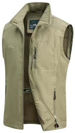 MeiLayM Gilet de pêche pour homme à l'extérieur Multi-Poches Gilet Sans Manches Veste de Plein air Légère Respirant Veste de Sport De Voyage Gilet de Photographie