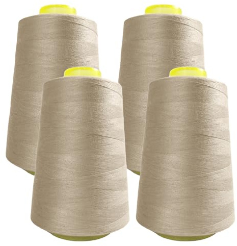 4 Bobine di filo per cucire (4.500 metri/rotolo), Filo in poliestere ad alta resistenza, Bobine di filo per lavori di cucito, (5000Y, Beige 3465)