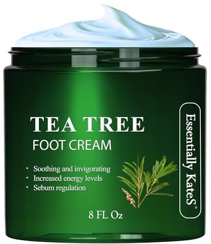 Essentially KateS Tea Tree Oil Foot Cream 8 Fl Oz - Toe Nails, Athletes Foot, Ringworms, Jock Itch, Foot Odor, and Soothes Itching Skin and Feet. (Color of Packaging Varies)
