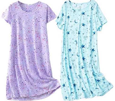 BERDITH 2 Pack Nighties for Women Nightdress Ladies Cotton Blend Nightie Soft Night Dress Womens T Shirt Nightdresses Summer Plus Size Nightwear Sleep & Lounge UK 26-28 Blue star Mum Mummy