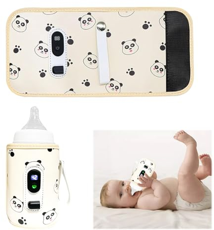 HIULLEN Flaschenwärmer Baby Unterwegs, Tragbarer USB Fläschchenwärmer, Milchflaschenwärmer mit LCD-Display 21 Einstellbare Temperatur Babykostwärmer Milchwärmer Babyflaschenwärmer für Auto Reisen（Weiß