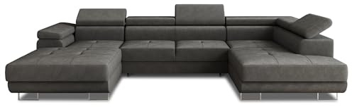 Sofnet Wohnlandschaft Caris U mit Schlaffunktion und einstellbare Kopfstützen, Ecksofa mit Zwei Bettkästen, Couch, Sofa, Bettsofa (Graphit (Kronos 22), Ecksofa Links)