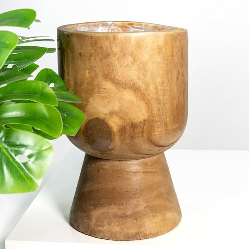 DARO DEKO Holz Blumentopf rund mit Einsatz Pflanz-Topf Übertopf (Pokal 22 x 34cm)