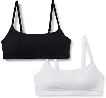Amazon Essentials Bralette Regolabile con Scollo Rotondo in Jersey di Cotone Donna, Pacco da 2, Bianco/Nero, L
