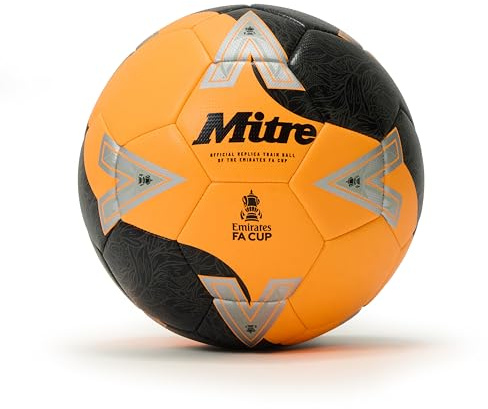 Mitre Training FA Cup Football | High Performance Training Ball | Extra Durable Design, Orange/Black/Red, 5 UK