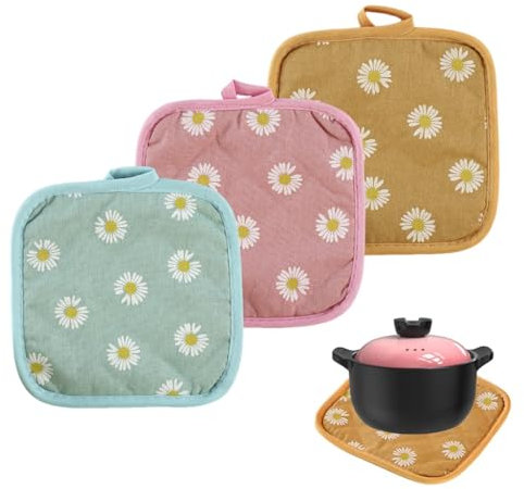 WUSJCOF Presine da Cucina, 3 Pezzi in Cotone Grandi, Termico, Contro Alte Temperature, Guanti da Forno e al Calore per Piccola, Forno Microonde e Set Barbecue