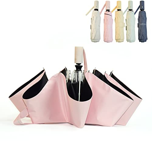 SY COMPACT Automatic Windproof Umbrellas Travel Strong Umbrella for Rain and Sun Protection Small Umbrella UV Blocking for Women and Men (Blush Pink)