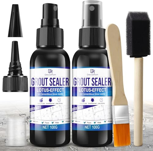 Grout Sealer, Waterproof Tile Sealer for Shower Tile, Floor, Kitchen - 2-in-1 Spraying & Squeezing Application - Clear Fast Dry Stain Resistant Grout Sealant for Bathroom, Shower, Marble