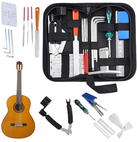 Reparationsset för gitarr | klassiskt gitarrvårdsset | 25 delar musikinstrument reparationsverktyg för studio utseende resa konsert