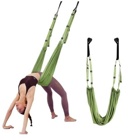 Hamaca De Yoga Aéreo Correa de Yoga aérea ajustable, hamaca, columpio, correa de estiramiento, inversión antigravedad, cinturones de hamaca de Yoga, dispositivo de entrenamiento de gimnasia(Green)