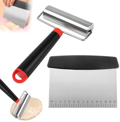 FTISSLY Set Rodillo de Cocina y Cortador de Masa Acero Inoxidable 430 Rodillo Pequeño para Galletas con Mango Tipo T, Utensilio para Pizza y Pasta Rodillo Repostería Antideslizante Apto Lavavajillas
