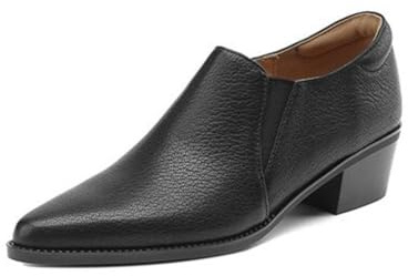 Genérico Botines De Moda Mujer Punta Fina Slip On con Tacón Bloque Bajo Panel Lateral Elástico Cuero PU Granulado Suave Cómodos para Oficina Y Uso Diario,Negro,38 EU