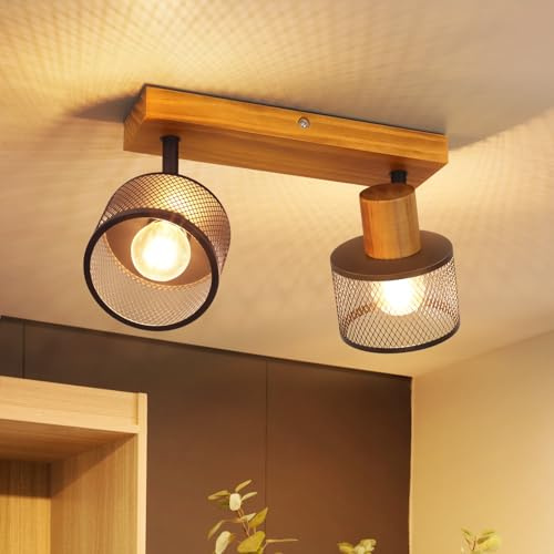 ZMH Deckenleuchte 2 flammig Deckenlampe Flur Deckenstrahler Holz Vintage