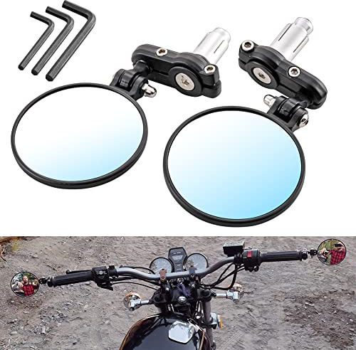 KATUR Motorcykel backspegel 7/8 tum 22 mm runt handtag stångända cirkulär vikbar blindside konvex spegel för Harley Davidson Honda Indian Kawasaki Suzuki Triumph och Yamaha