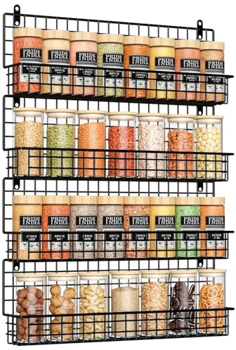 X-cosrack Spice Rack Organizer Wall Mounted 4-Tier Stackable Hanging Spice Jars Storage Racks,Great for Kitchen and Pantry,Up to Storage 36 Jars(Patent No.:US D909,138 S)