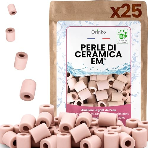 ORINKO® Perle di Ceramica EM x25 - Filtrazione Naturale e Anticalcare per Acqua - Microorganismi Efficaci per Uso Domestico - Durata 6 Mesi - Eco-Friendly e Senza Plastica per Vasi e Piante