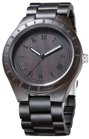 RORIOS Relojes de Madera Super Light Cuarzo Reloj de Madera Natural Relojes Moda Hombres Reloj de Madera, marrón Oscuro, Pulsera
