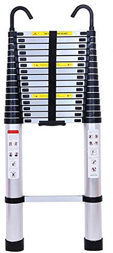 6.2M/20.3FT Extendable Aluminum Ladder Telescopic Loft Ladder Collapsible Step Ladders with Detachable Hook Heavy Duty 330lbs/150kg Capacity EN131 Standard