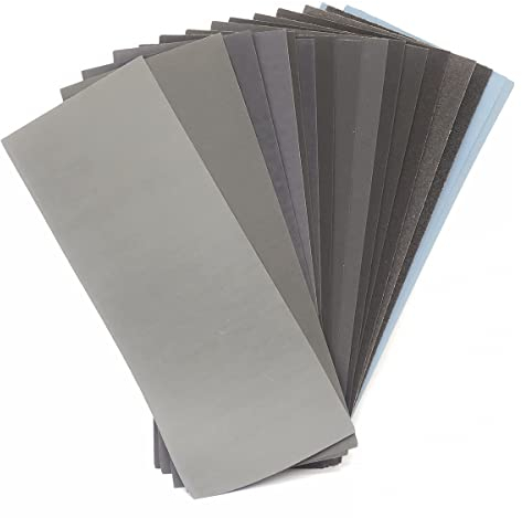 Kit de papel de lija. Papel de lija ultrafino de grano 120 a 10000, 17 tipos de granos, adecuado para lijado de metal, madera, plástico y automóviles (9 x 3,6 pulgadas17 hojas) FEIHU