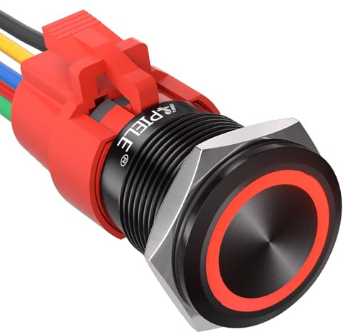 APIELE Interruttore a pressione da 19 mm, 12 VDC 5 A, in lega di alluminio con illuminazione ad anello a LED, impermeabile, interruttore a pulsante, autocarri, camion, barca, interruttore on/off