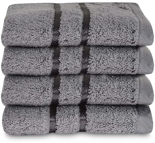 Towelogy® 600GSM Cotton Washcloths Multipack Quick Dry Flannels Face Towels Hotel Spa Bathroom Make Up Remover Cloths 30x30cm (Grey Charcoal, Pack Of 4)