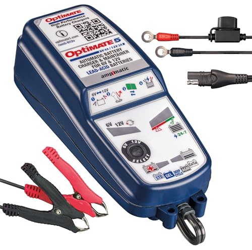 Optimate 5 Select, TM320, 8-stufiges gekapseltes batterieschonendes 6V 4A / 12V 3A Lade- & Wartungsgerät, blau