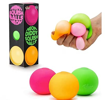Tobar Neon Diddy Squish Ball Lot de 3 jouets tactiles (lot de 3) Designs et couleurs assortis 39999, 5.4 x 5.4 x 5.4 cm