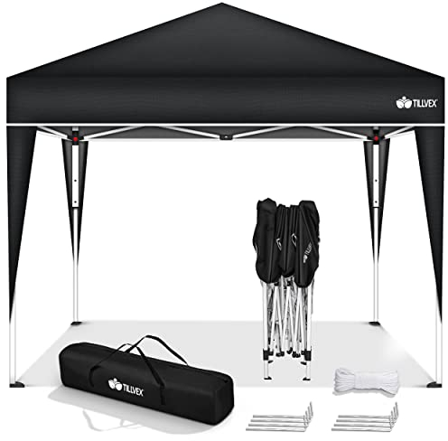 tillvex Gazebo Plegable Cenador 3x3m Impermeable | Pabellon de Jardin Pop-up Regulable en Altura | Carpa de jardín protección UV 50+ | Cenador de Fiesta con Bolsa (Negro)