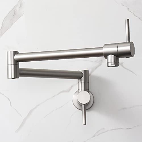 HAIYUNDA Robinets de cuisine, montage mural, double articulation, bras pivotant, évier de cuisine, pliable, extensible, avec un trou, deux poignées (nickel brossé)